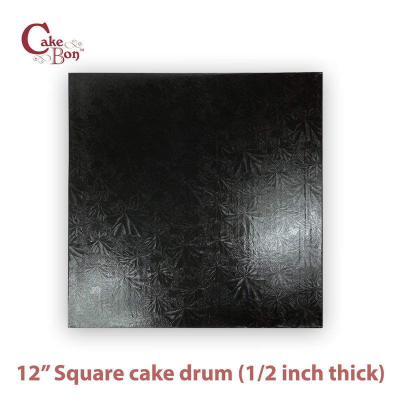 Cakebon Cake Boards Square - Sturdy 1/2 Inch Thick Drums - 12 Inch Professionally Wrapped Edges Black 1-Pack - Image 2
